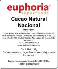 Euphoria Superfoods Cacao Mexicano natural en polvo 1 kg