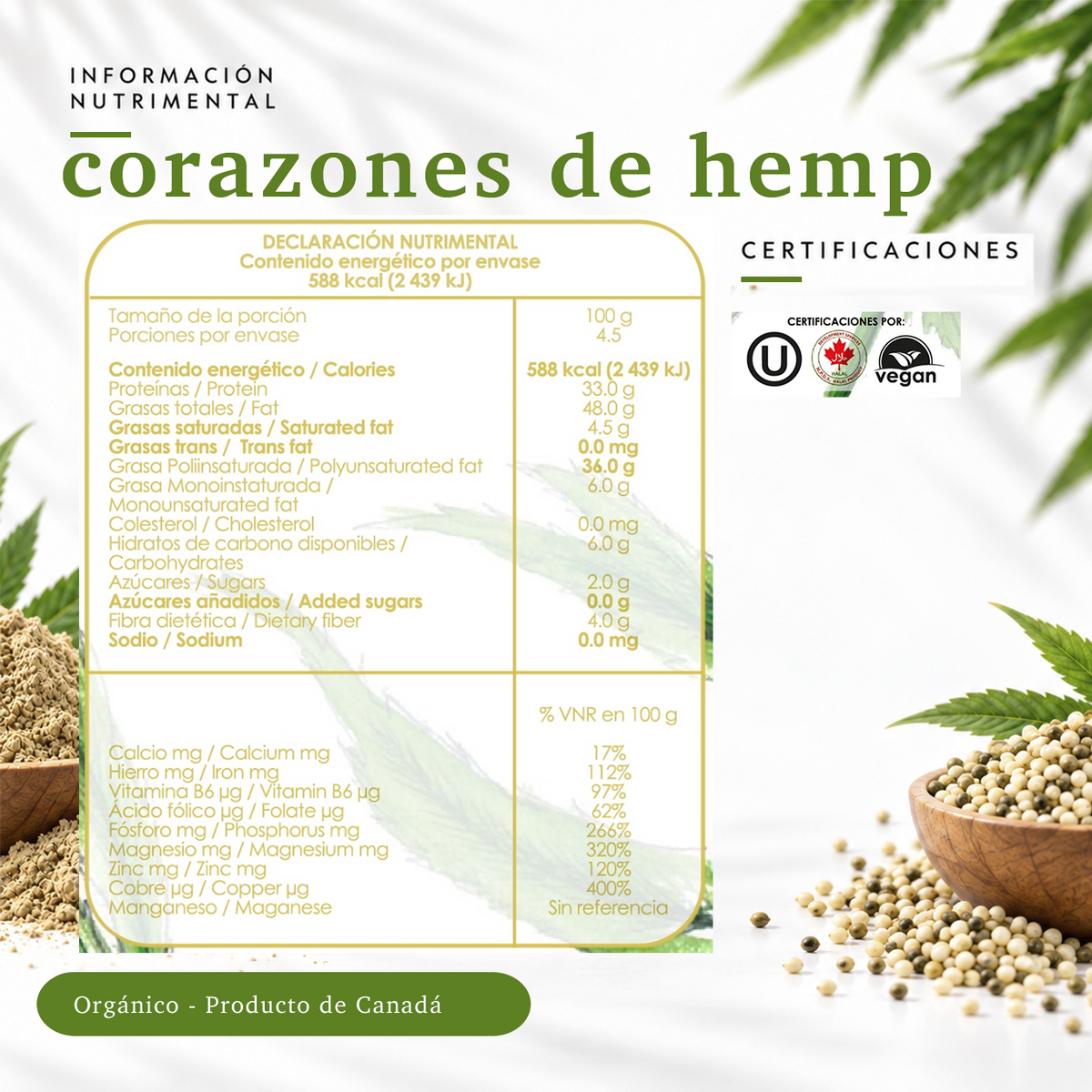 Corazones de hemp orgánicos