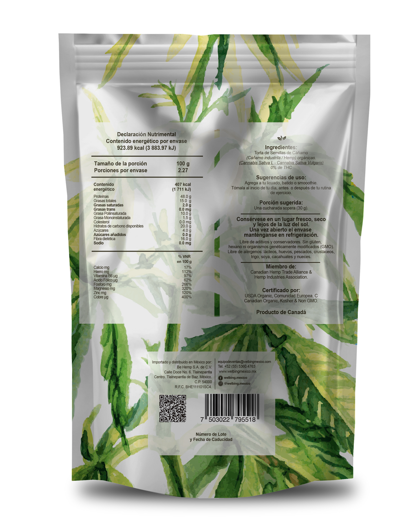 Proteína de hemp orgánica al 50% 227 g - Sensum Foods